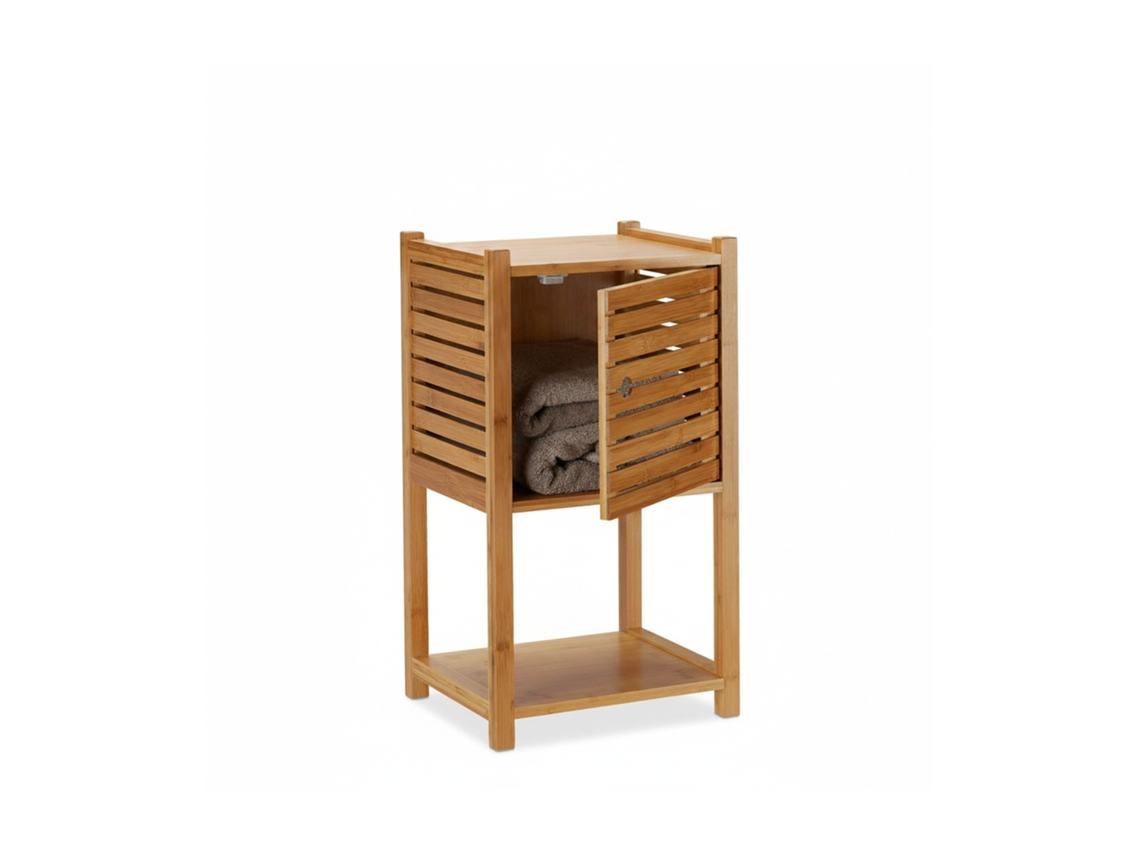 Relaxdays Prateleira De Bambu, 2 Prateleiras E 1 Compartimento, Estreita, Hbt 62,5 X 35 X 29 Cm, Natural