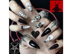 Uñas Acrílicas Postizas Con Forma De Ataúd, Cobertura Total, Juego De 24 Piezas, Calavera Negra*