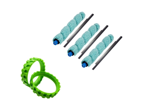 Cepillo principal y raspador para suelo Ilife W400 con 2 neumáticos verdes para ruedas Irobot Roomba Series 500, 600, 700