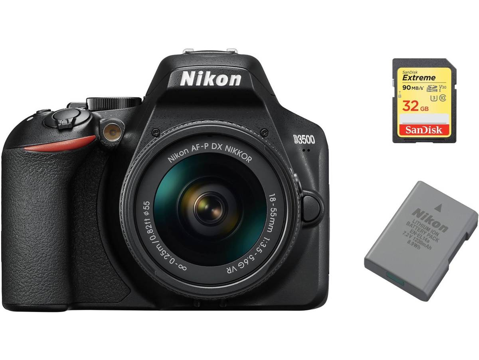 Kit Cámara Réflex NIKON D3500 AF-P 18-55mm F3.5-5.6G VR + 32GB SD + EN-EL14A