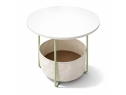 Mesa Auxiliar Relaxdays, Redonda Con Cesta De Tela, H X D 50 X 45 Cm, Para Salón, Mdf, Metal, Salvia-crema