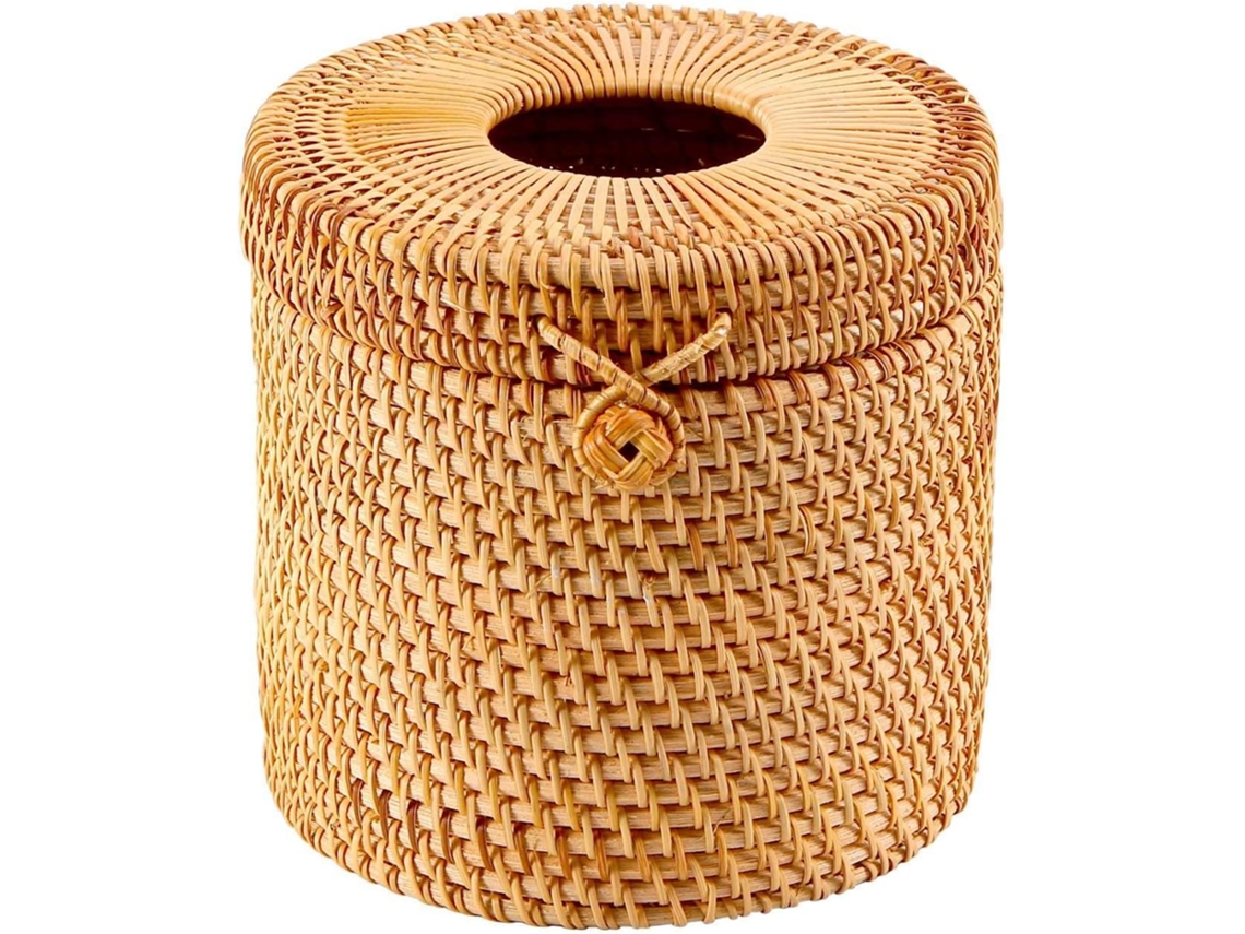 Porta rollos de papel higiénico decorativo de mimbre con tapa para guardar rollos de papel higiénico y pañuelos - Gokoco
