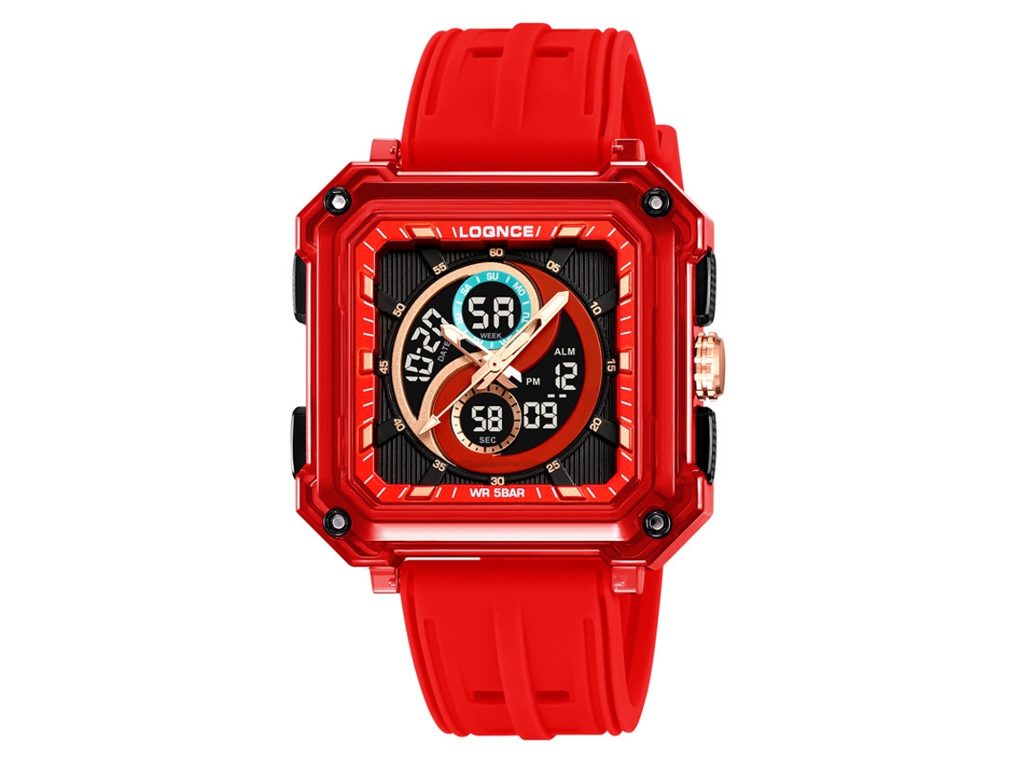 Reloj Deportivo Electrónico (rojo), Cronógrafo Cuadrado Elegante E Impermeable Para Estudiantes Con Acabado Luminoso.