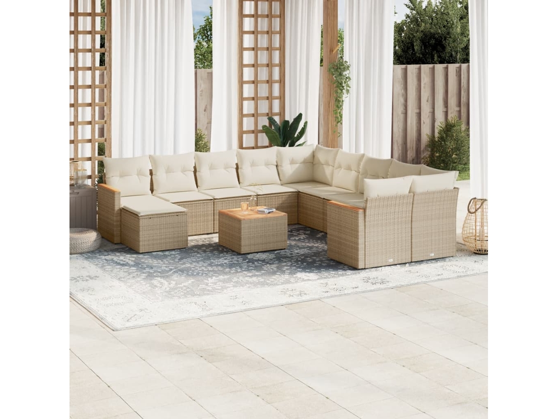 Conjunto de 12 sofás de jardín con cojines de mimbre beige de DKD Home Decor