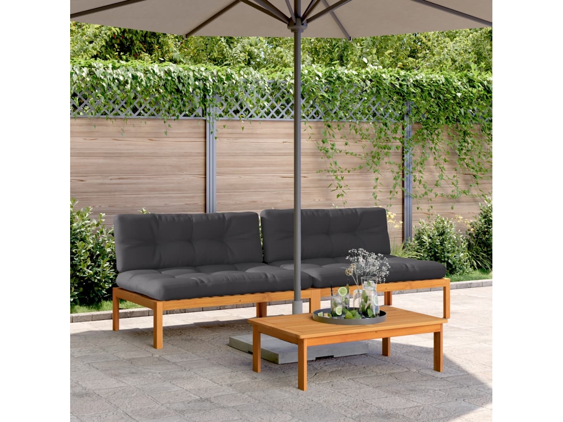Sofás de palets de jardín de dos piezas con cojines de acacia maciza DKD Home Decor