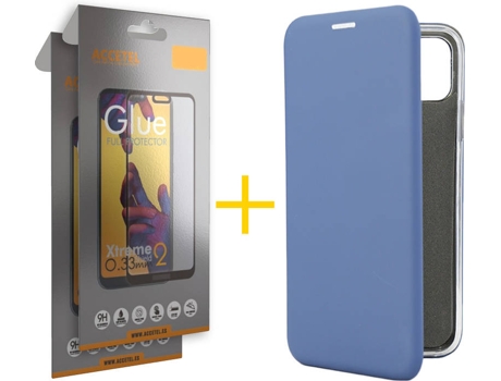 Kit Carcasa y Protector Cristal Full 2X iPhone 12 Mini Skyhe PRM Flip Cover Azul