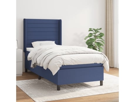 vidaXL Cama con somier y colchón 90x190 cm tela azul