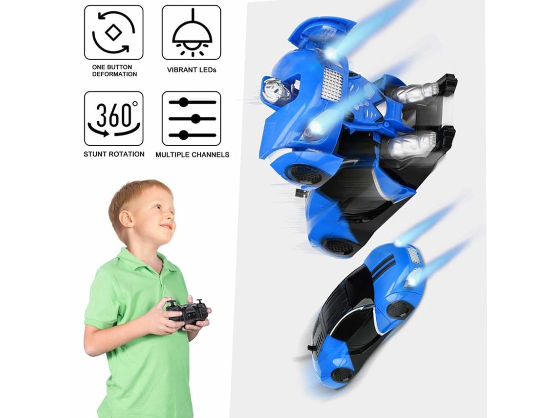 KOFIHETY Coche RC de deriva giratorio de 360° para niños, coche RC robot transformable con sistema de transformación inteligente e iluminación brillante, funci