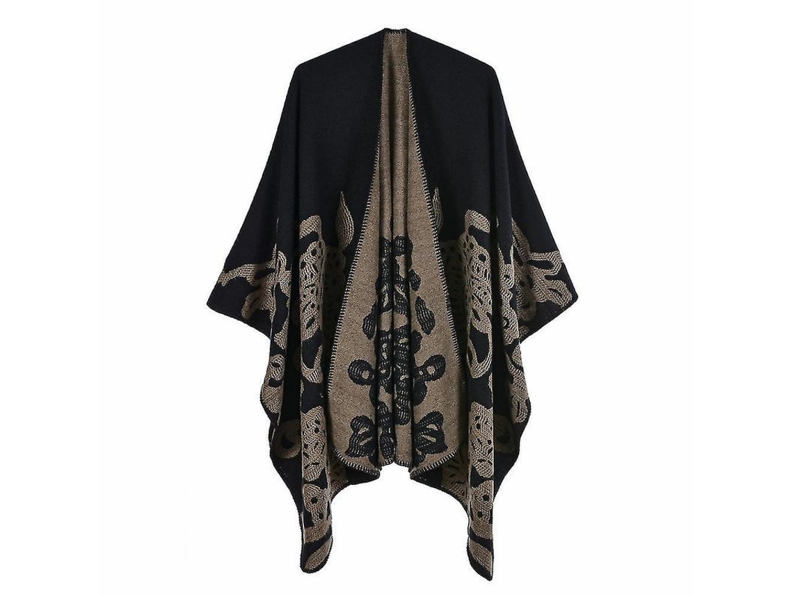 2026-poncho Cape Para Mujer Con Bloques De Color, Abierto Por Delante, Suave Y Calient
