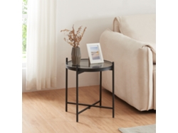 Mesa auxiliar Lier redonda cristal templado metal 46xØ42cm - Negro [EN.CASA]