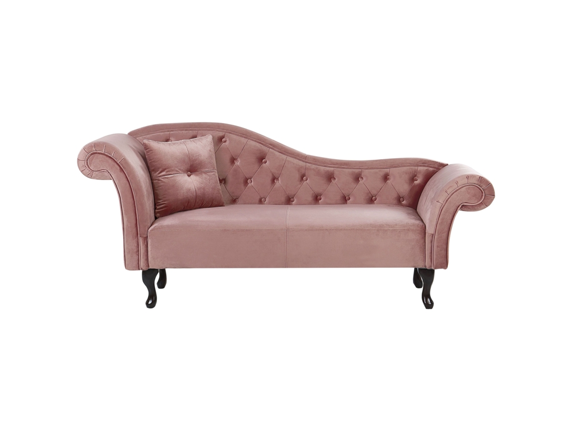 Chaise longue izquierdo BELIANI Lattes de Terciopelo Rosa 188x59x87