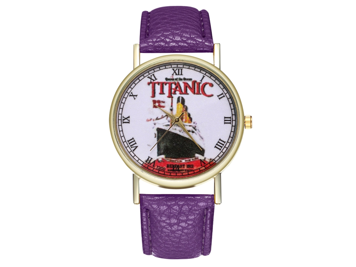 Reloj De Pulsera Analógico De Cuarzo Unisex Con Esfera Redonda - Color Morado