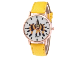 Reloj De Pulsera Analógico Para Pareja Con Elegante Correa De Piel Sintética Amarilla.
