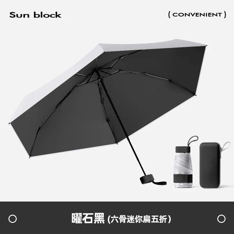 Mini Sombrilla Negra, Factor De Protección Solar Upf50+, Color Plata Titanio.