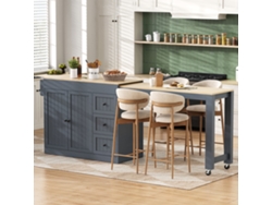 Isla De Cocina Con Ruedas, Especiero Extensible Y Cajones, Color Gris.