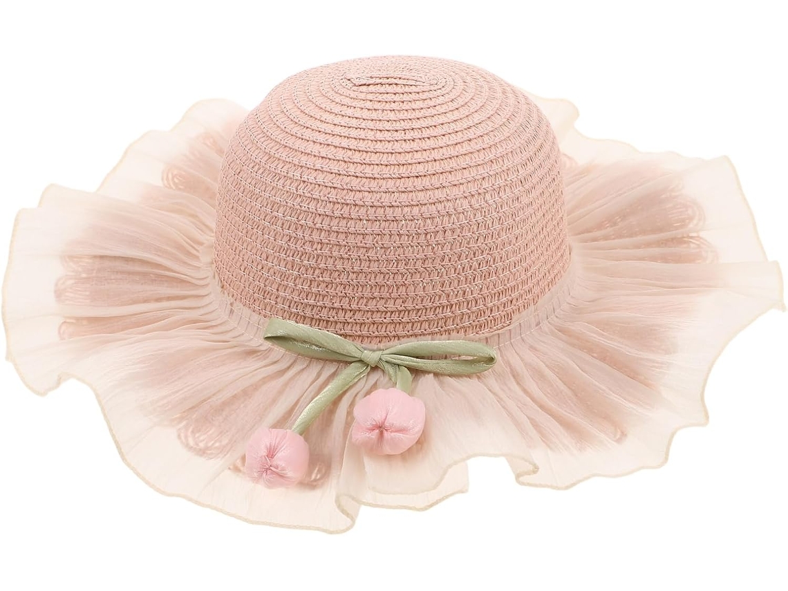 Sombrero de playa infantil con ala ancha, protección UV, ligero y transpirable.