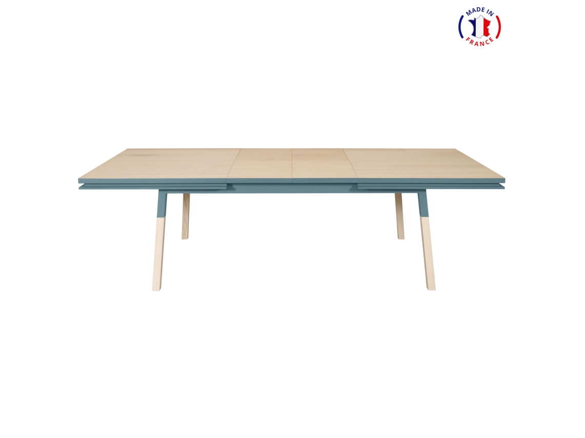 Mesa de Comedor Rectangular MON PETIT MEUBLE FRANÇAIS con 2 Extensiones (Azul Frehel - Madera - 160 x 76 x 100 cm)