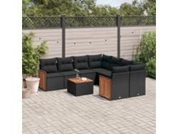 Conjunto de sofás de jardín de 9 piezas DKD Home Decor con cojines de mimbre negros