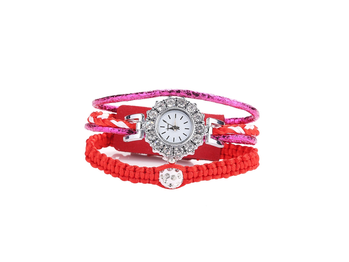 Reloj De Pulsera De Moda Para Mujer Con Correa De Piel Sintética Y Diamantes De Imitación Rojos.