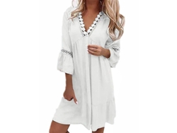 2026-vestido Mini Boho De Manga 3/4 Con Cuello V Para Verano Vacaciones Playa Holgado Para Mujer