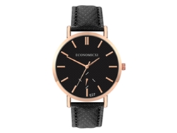 Reloj De Pulsera Unisex De Cuarzo Con Cubierta De Piel Sintética, Esfera Redonda, Color Negro Informal.