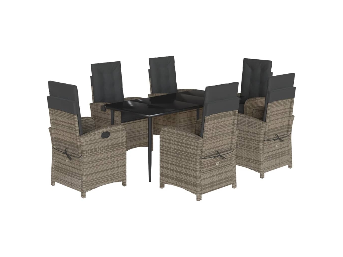 Conjunto 7 comedor jardín VIDAXL y cojines ratán sintético gris