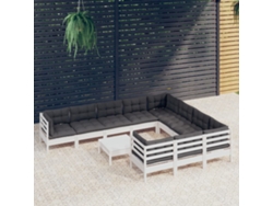 11 Piezas Conjunto Lounge De Jardim C/ Almofadões Pinho Branco Dkd Home Decor