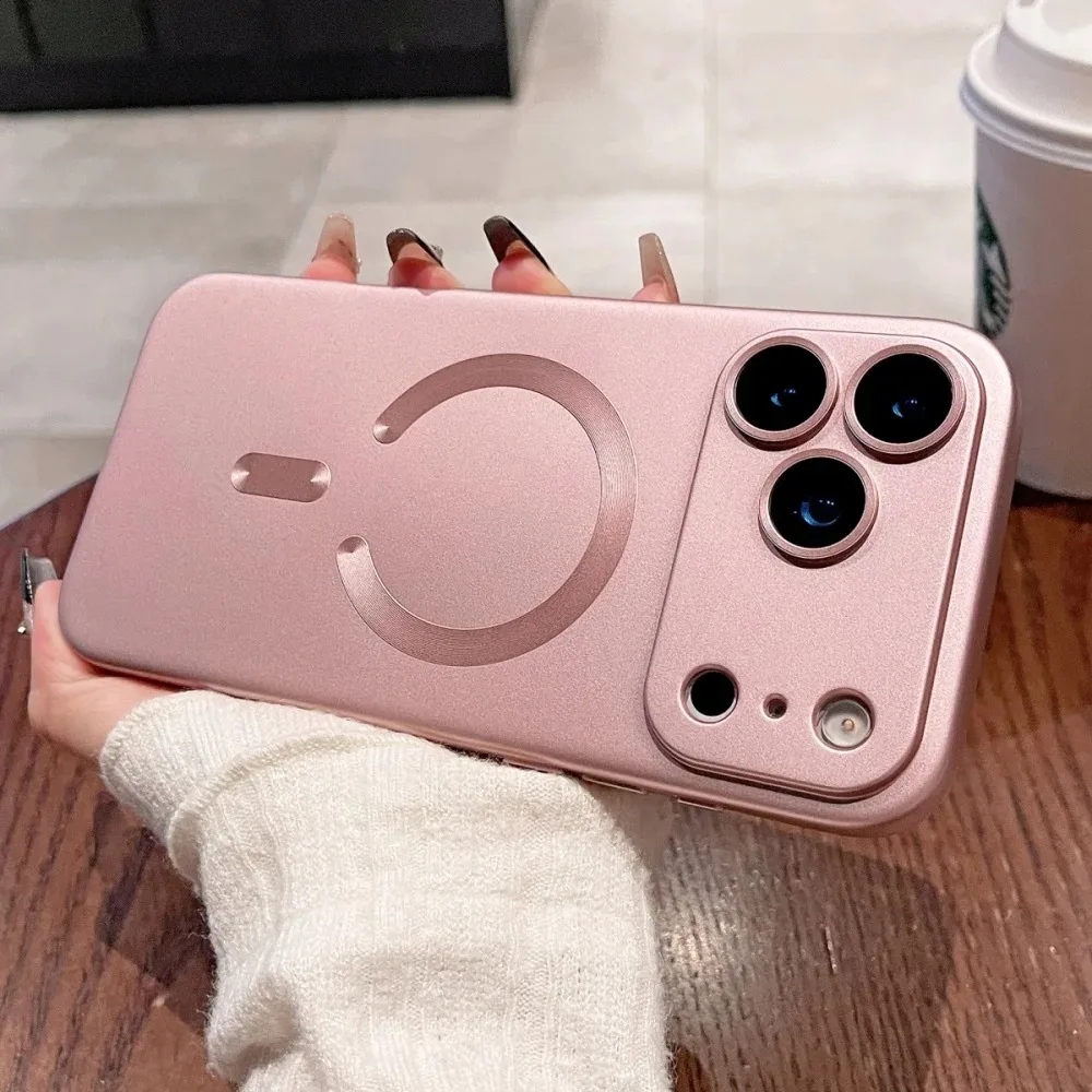 (iphone 16 Pro Max Rosa) Lujosa Funda Metálica Magnética Para Iphone Con Soporte Para Carga Inalámbrica.