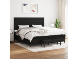 Cama Box Spring Con Colchón Tela Negro 200x200 Cm