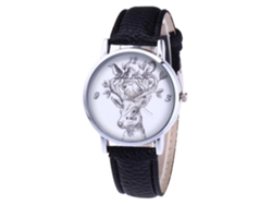 Reloj De Cuarzo Con Correa De Cuero Para Hombres, Diseño De Ciervo Y Pájaro Pequeño (negro)