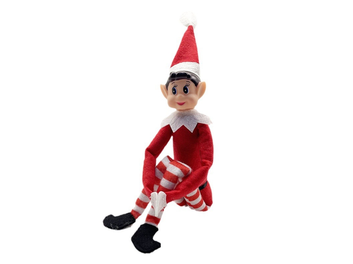 Adorno Navideño Para El Hogar: Muñeco Elfo Rojo De Piernas Largas Sentado.