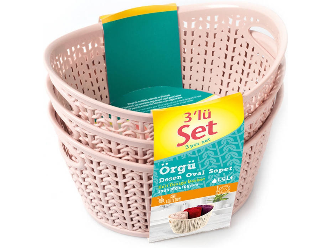 Kit 7h HOUSE 3 Cestas Ovaladas Rosa 1,5 Litros