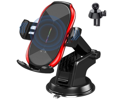 Cargador Coche Inalámbrico Sujeción Carga Rápida para Apple, Samsung CHRONUS Rojo
