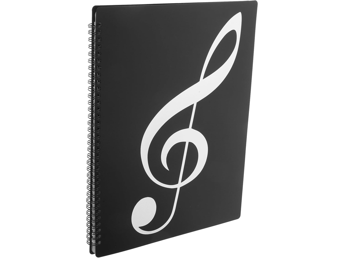 Carpeta De Partituras De Plástico Negro Tamaño A4 Con Diseño De Notas Plateadas, 20 Hojas, 40 Páginas