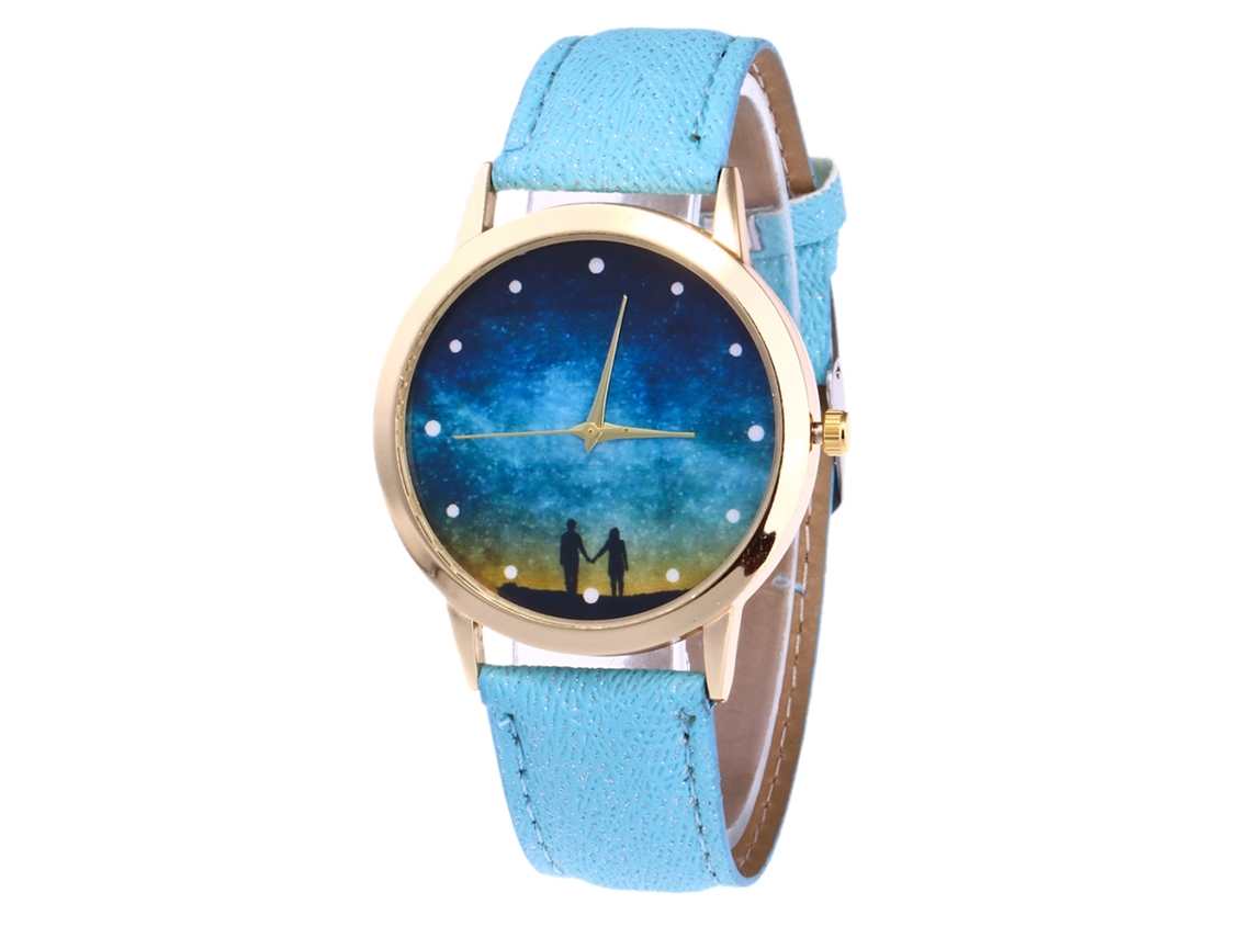 Reloj De Pulsera De Aleación Con Dial Redondo Reloj De Cuartzo Para Parejas Color Azul Claro
