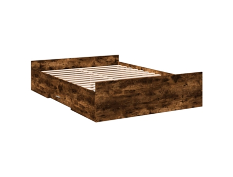 VIDAXL Cama Ahumada con Cajones Madera de Roble Madera Marrón (135x190cm)