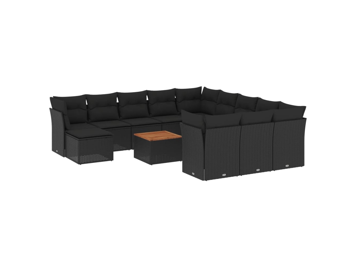 Conjunto 13 de sofás de jardín y cojines VIDAXL ratán sintético negro