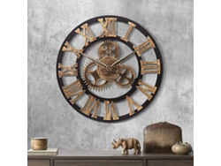Reloj Mural Gigante Con Engranajes, Madera Y Estilo Industrial, 58cm, Silencioso