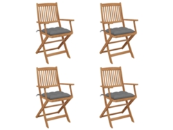 DKD HOME DECOR - Sillas de jardín plegables de 4 piezas con cojines de madera maciza de acacia