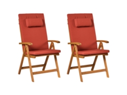 Conjunto De 2 Cadeiras Dobráveis Com Almofadas A Condizer Beliani Java Premium De Madeira De Acácia Castanho 54x69x105