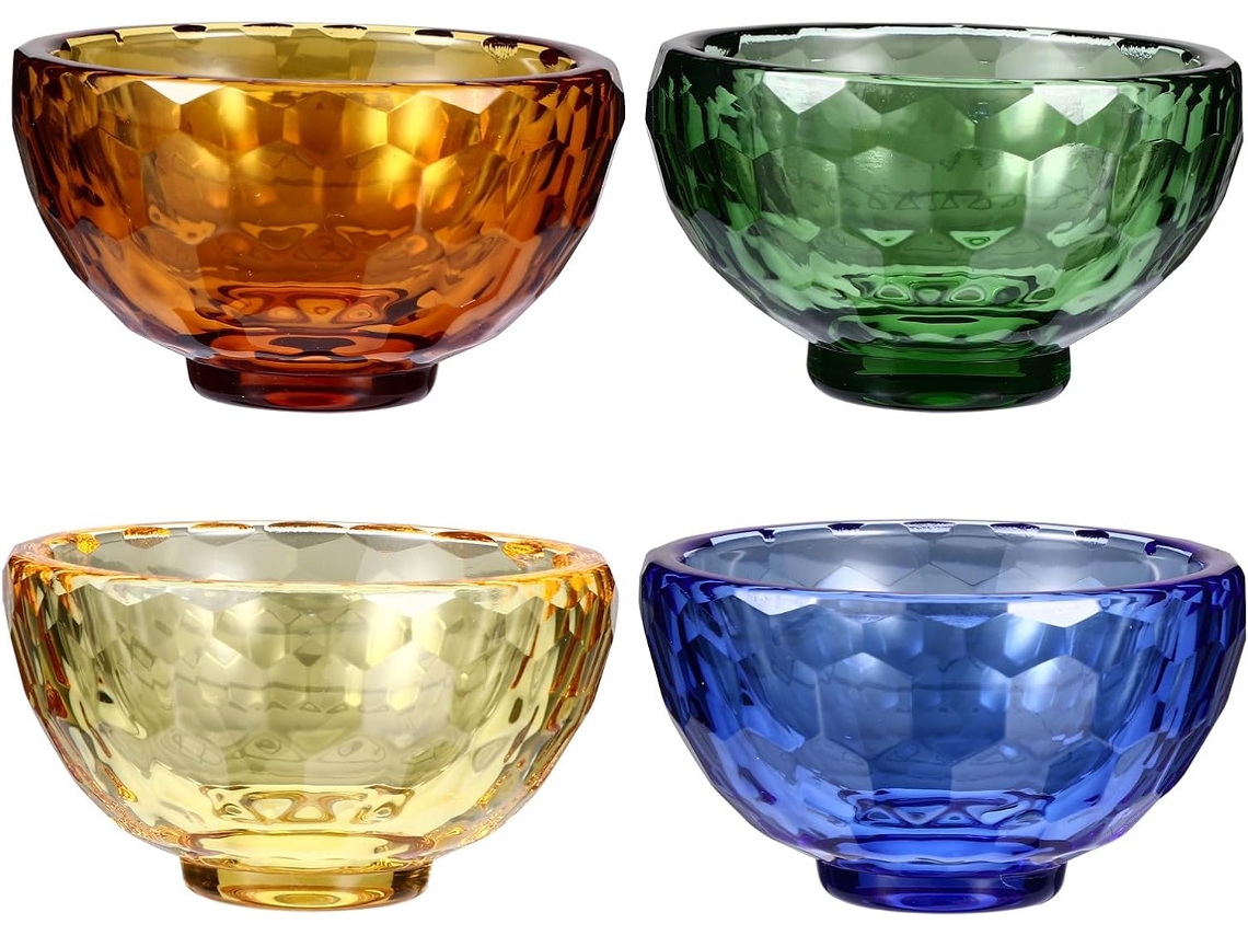 Juego de 4 cuencos budistas de cristal para ofrendas, diseño clásico y elegante, fácil de limpiar, tamaño compacto, GOKOCO