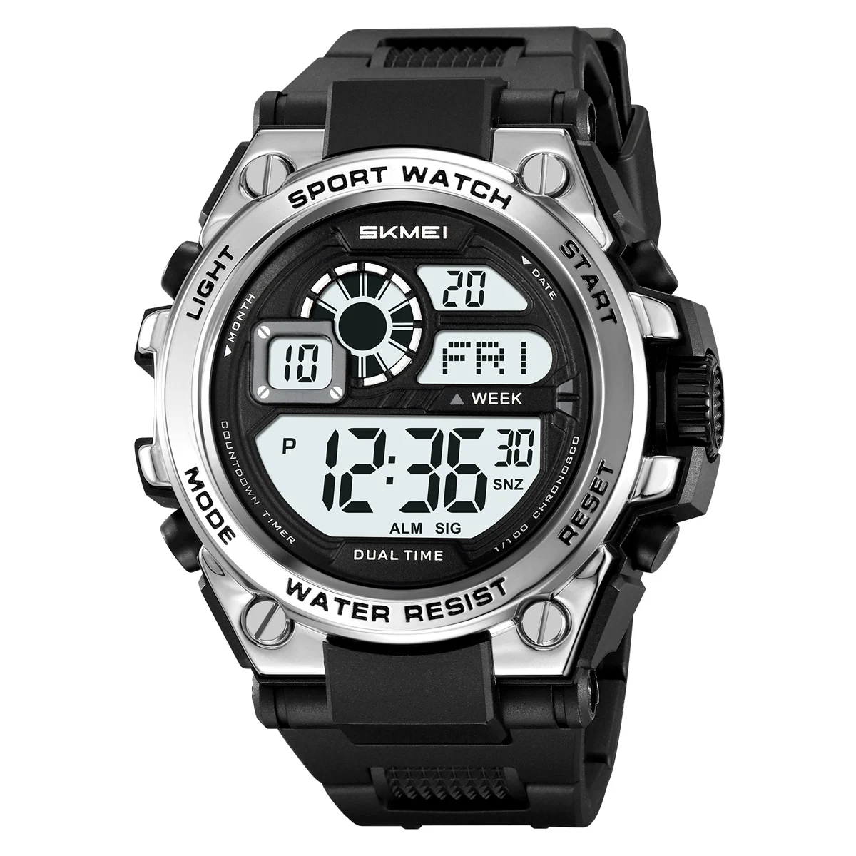 Reloj Deportivo Digital Para Hombre (negro Y Plateado), Luminoso, Resistente Al Agua, Reloj De Pulsera Electrónico Militar.