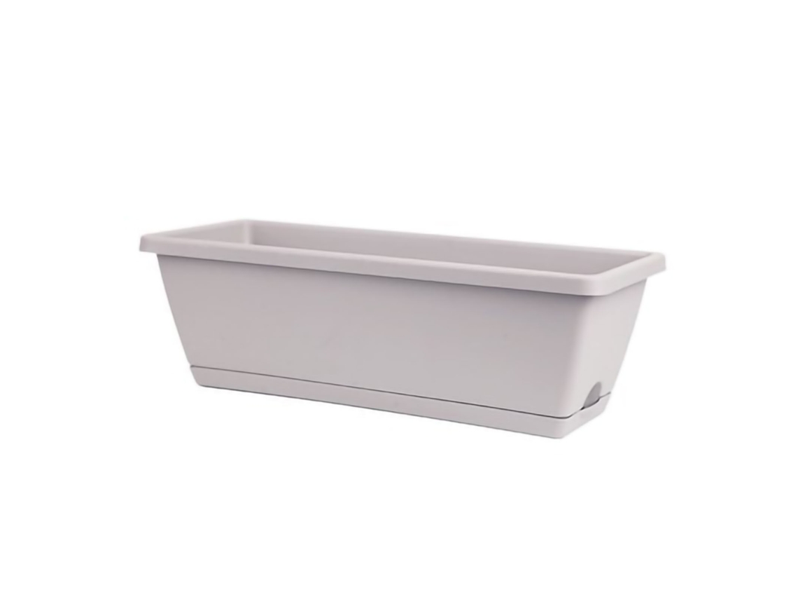 Maceta rectangular de plástico gris claro de 50x19 cm.