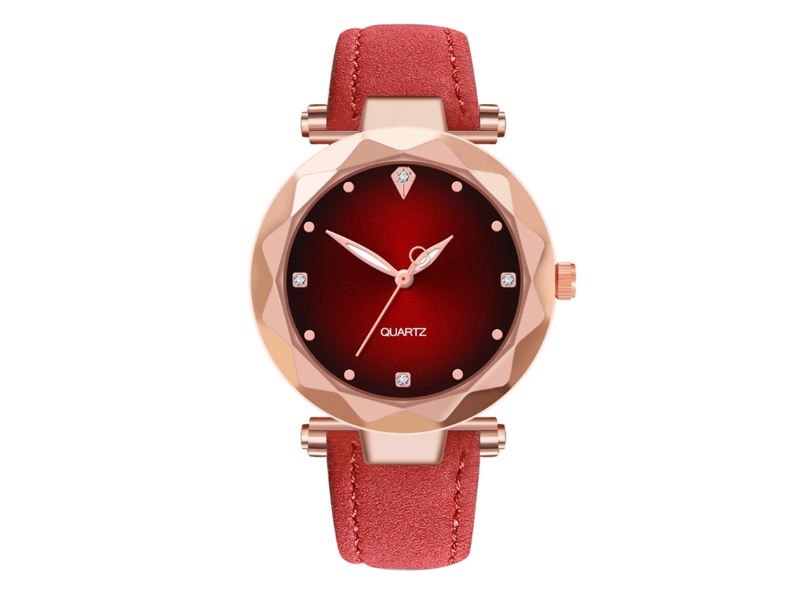 Reloj De Pulsera Para Mujer Cuero Pu Cuarzo Simple Corte Rojo