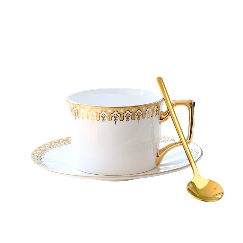 Taza de café/oficina de porcelana fina europea de lujo con borde dorado. MDUG (Estilo C, 240 ml)