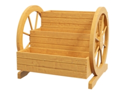 Macetero De 3 Niveles Con Forma De Rueda De Carro Y Drenaje, Madera De Abeto, 61 Cm.