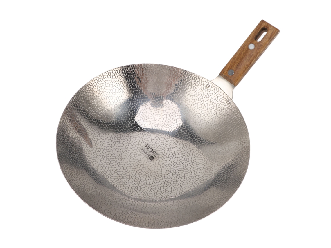 Sartén de acero inoxidable 304 con mango de madera de 28 cm | Sin marca