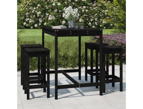 Conjunto 5 de mesa y taburetes altos jardín VIDAXL madera pino negro