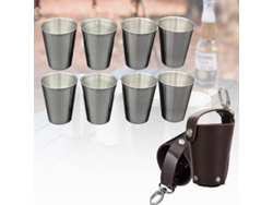 2026da-vasos De Acero Inoxidable Portátiles Con 2 Fundas De Cuero Para Camping Fiesta Barbacoa Viaje 70ml
