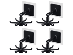 Gancho de pared plegable de 360°, 6 ganchos, instalación adhesiva. 4 piezas negras, para cocina y baño.